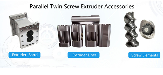 Teile von Parallel-Twin-Screw-Extrudern für die Herstellung von Verbindungen, Re-Verbindungen und Regranulaten