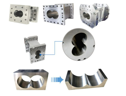 Teile von Parallel-Twin-Screw-Extrudern für die Herstellung von Verbindungen, Re-Verbindungen und Regranulaten