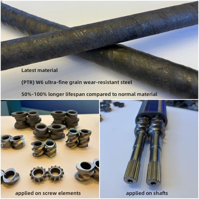 (PTR) W6 Ultrafeinkörnige, verschleißfeste Stahlextruderteile Doppelschneckenextruder-Schneidenelement Zylinder und Welle